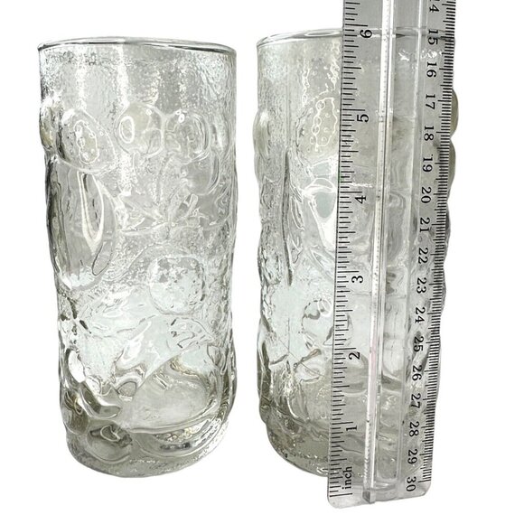 VTG Libbey Orchard Fruit Clear Pitcher + 2 Glasses Pressed Glass Raised Fruit - Picture 4 of 15